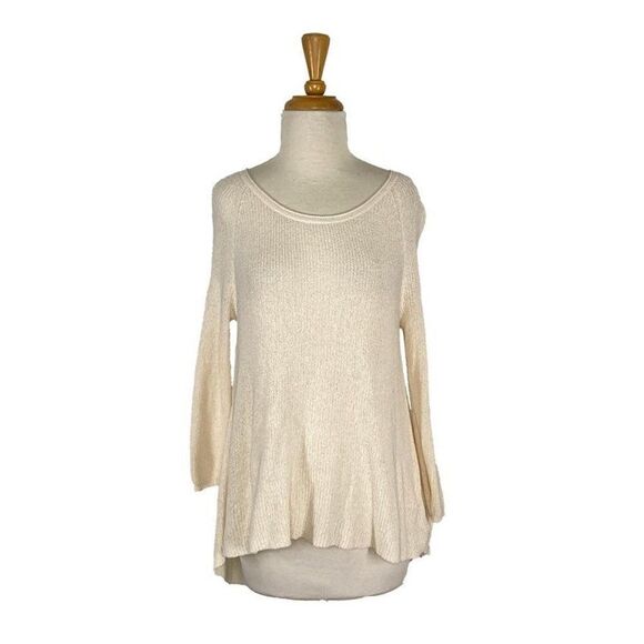 Anthropologie Moth S Cream Knit Top Sweater Split Back Sheer Chiffon Boho Bohemi - Picture 1 of 6
